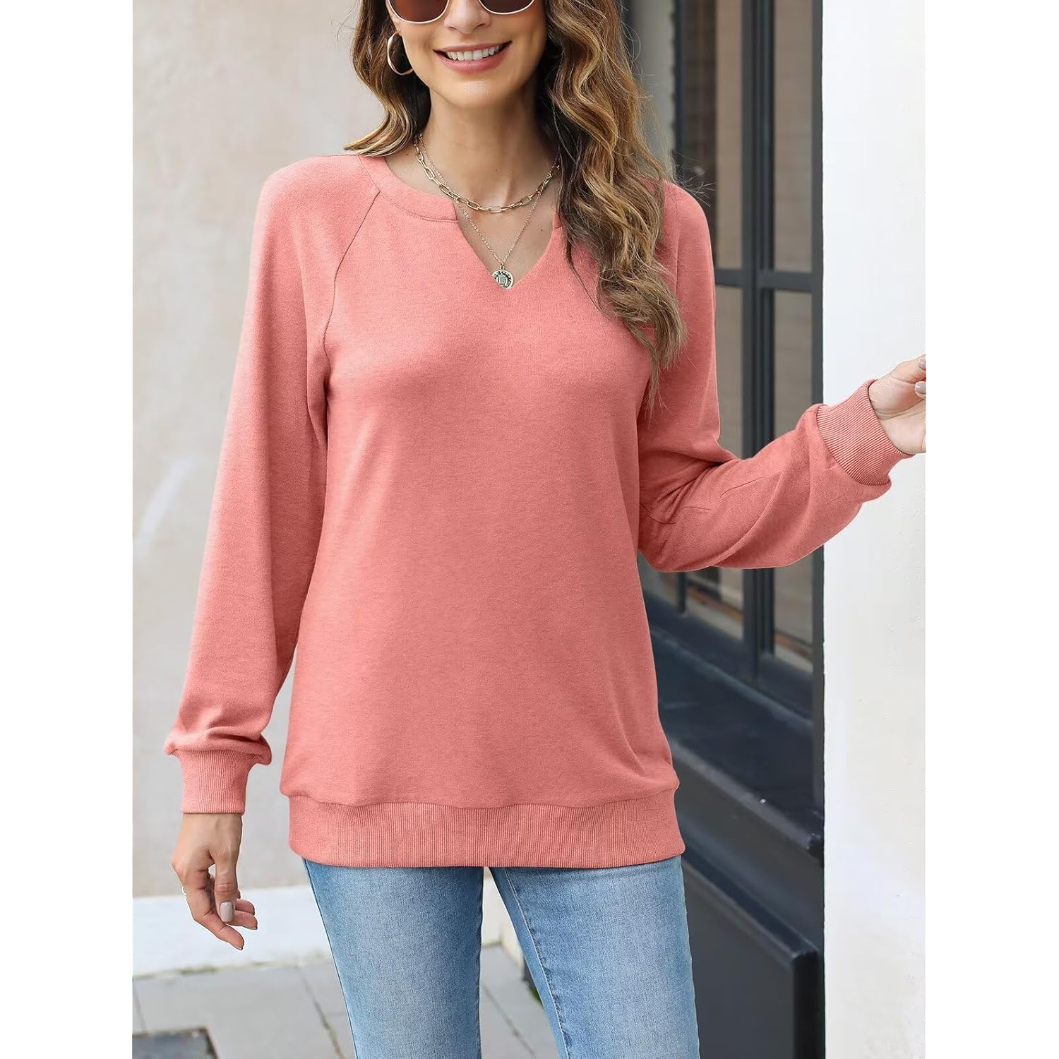 EADINVE Dames Casual Long Sleeve V Neck sweatshirt - Image 4
