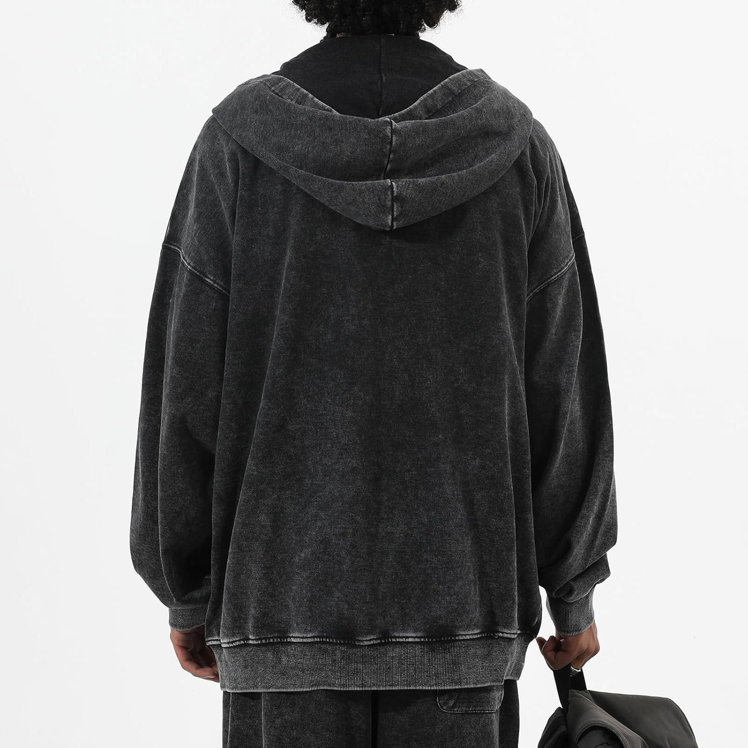 Heren zip Acid Wash Hoodie Vintage oversized Casual Fall Jacket Cotton Hooded - Image 4