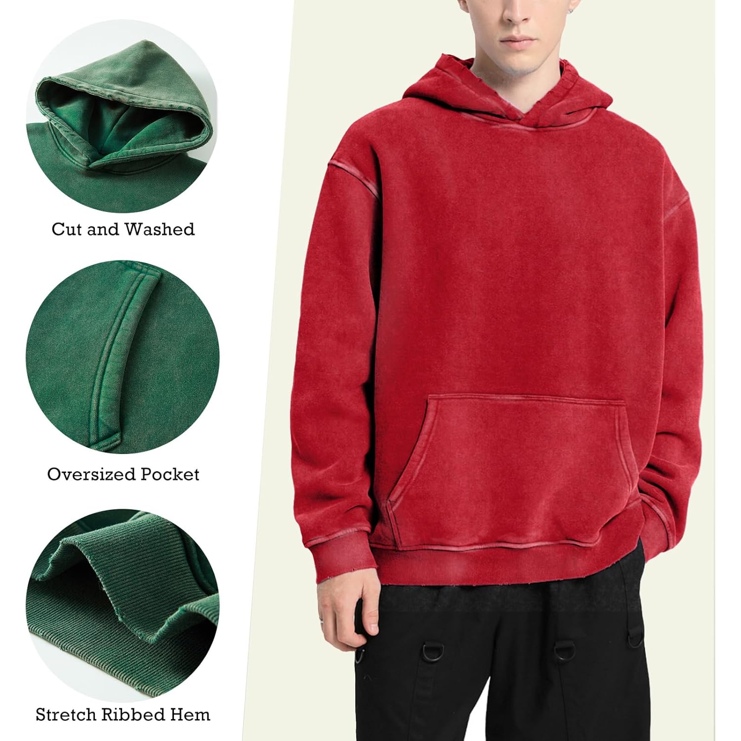 FAIABLE Dames oversized Acid Wash hoodie Unisex Heavyweight - Image 3