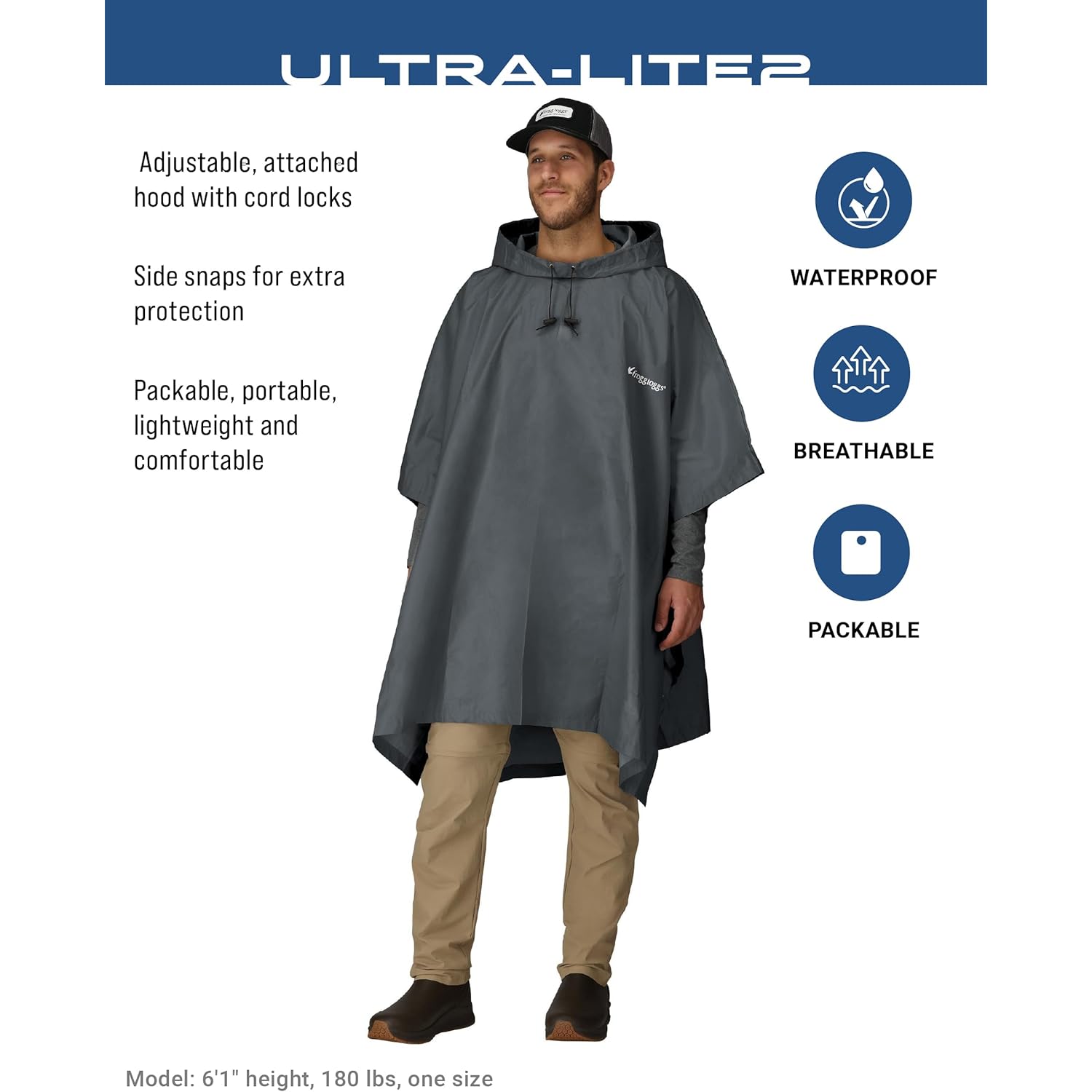 FROGG TOGGS Ultra-lite2 waterdicht, Breathable regen Poncho, Adult - Image 2