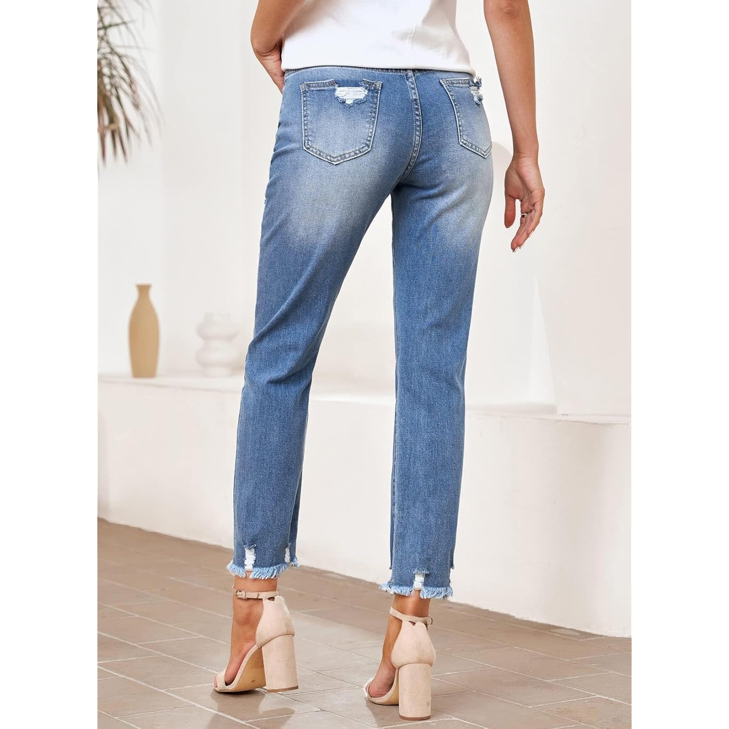 EVALESS Dames jeans high-waist Stretchy ripped distressed Tummy - Image 4