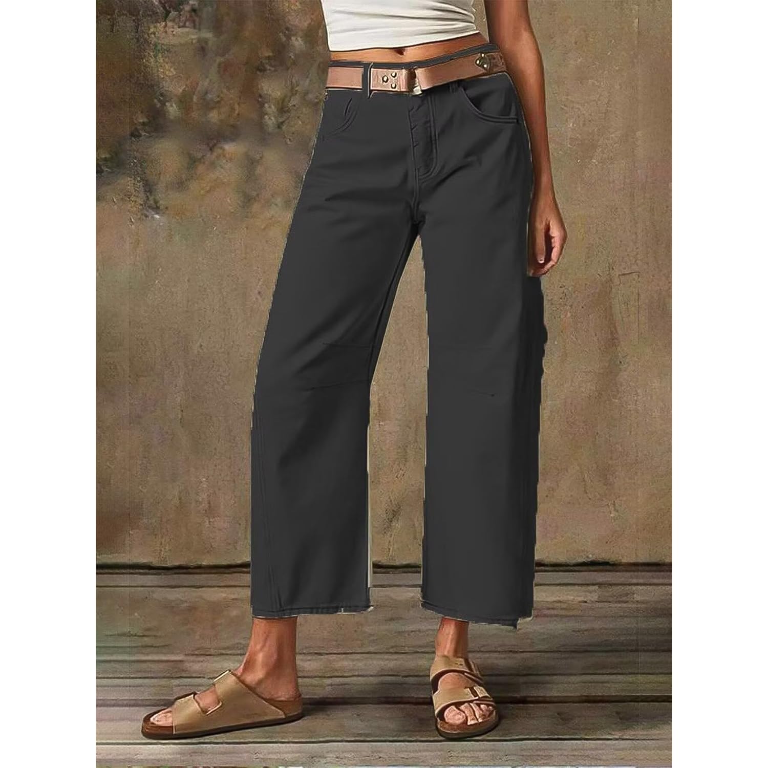 Flamingals Dames’s Mid Waist Crop straight Leg jeans - Image 2