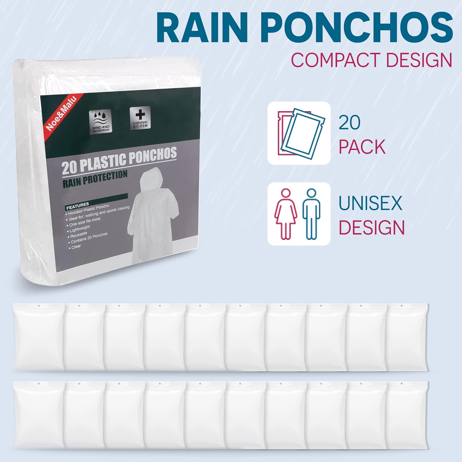 20-Pack Emergency Disposable regen Ponchos for Adults – - Image 2