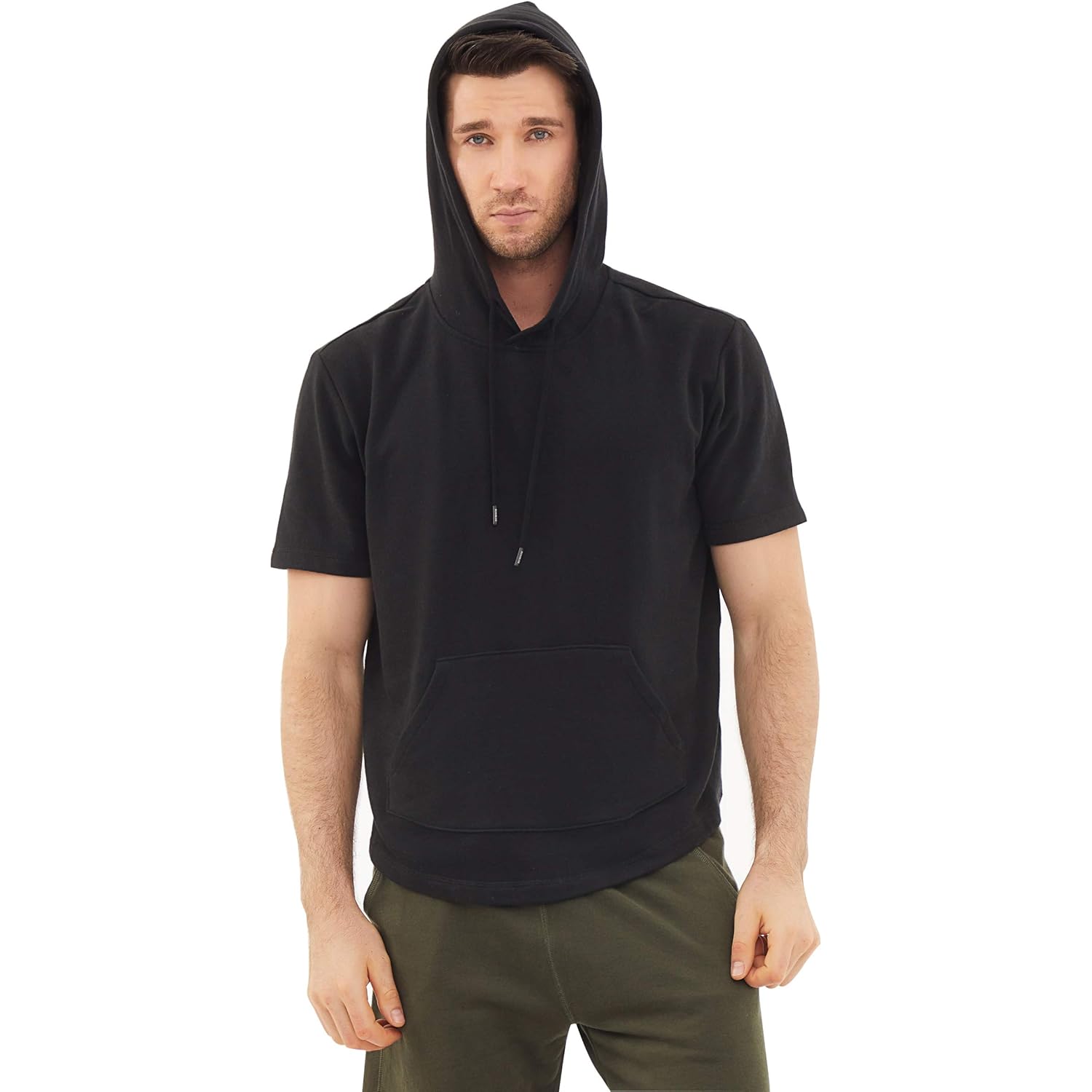 Heren Hoodie Lightweight Soft Cotton Moisture Wicking Kangaroo Pocket Short Sleeve Hoodie - Image 3