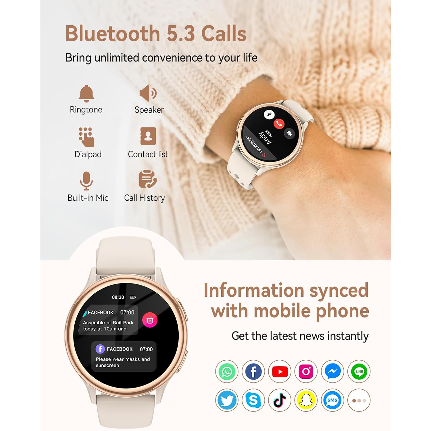 Smart horloge for Dames(Answer/Make Calls), 1.27'' AMOLED Screen - Image 6