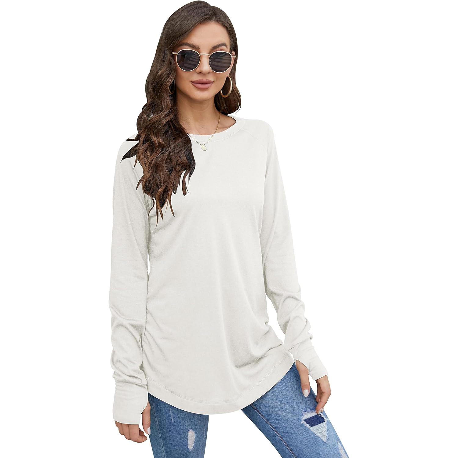 Fisoew Dames Casual lange mouw top ronde hals - Image 3