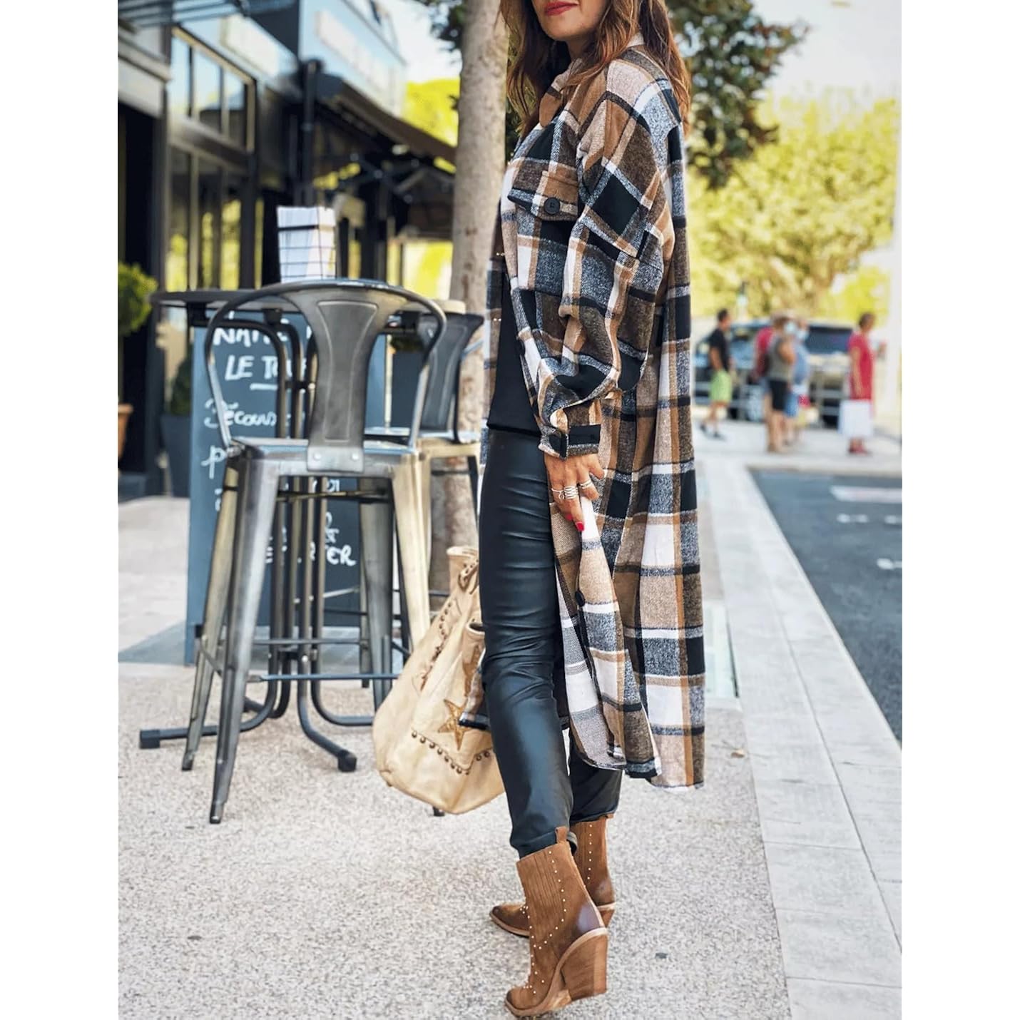 SKIKYAN Dames Fall Flannel Plaid Shacket Jacket oversized - Image 4