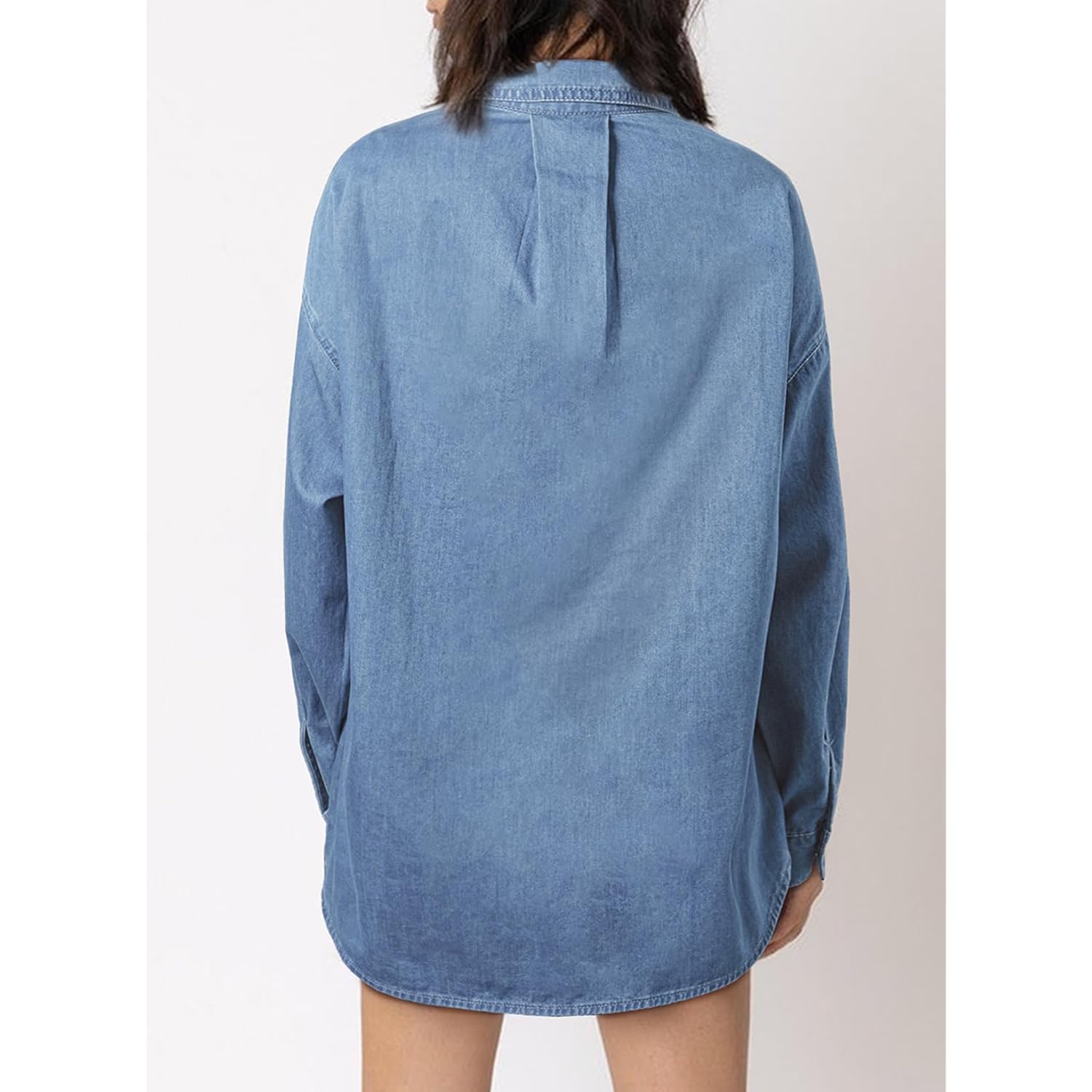 Astylish Dames Denim shirt doorknoop blouse V Neck - Image 3