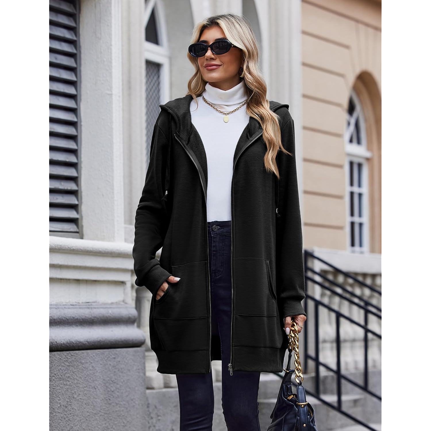 Zeagoo rits hoodie For Dames Long Sleeve oversized - Image 6