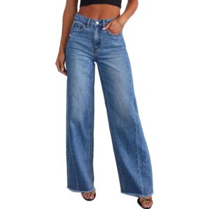 Sidefeel Dames wide leg jeans high-waist Strechy rafelzoom