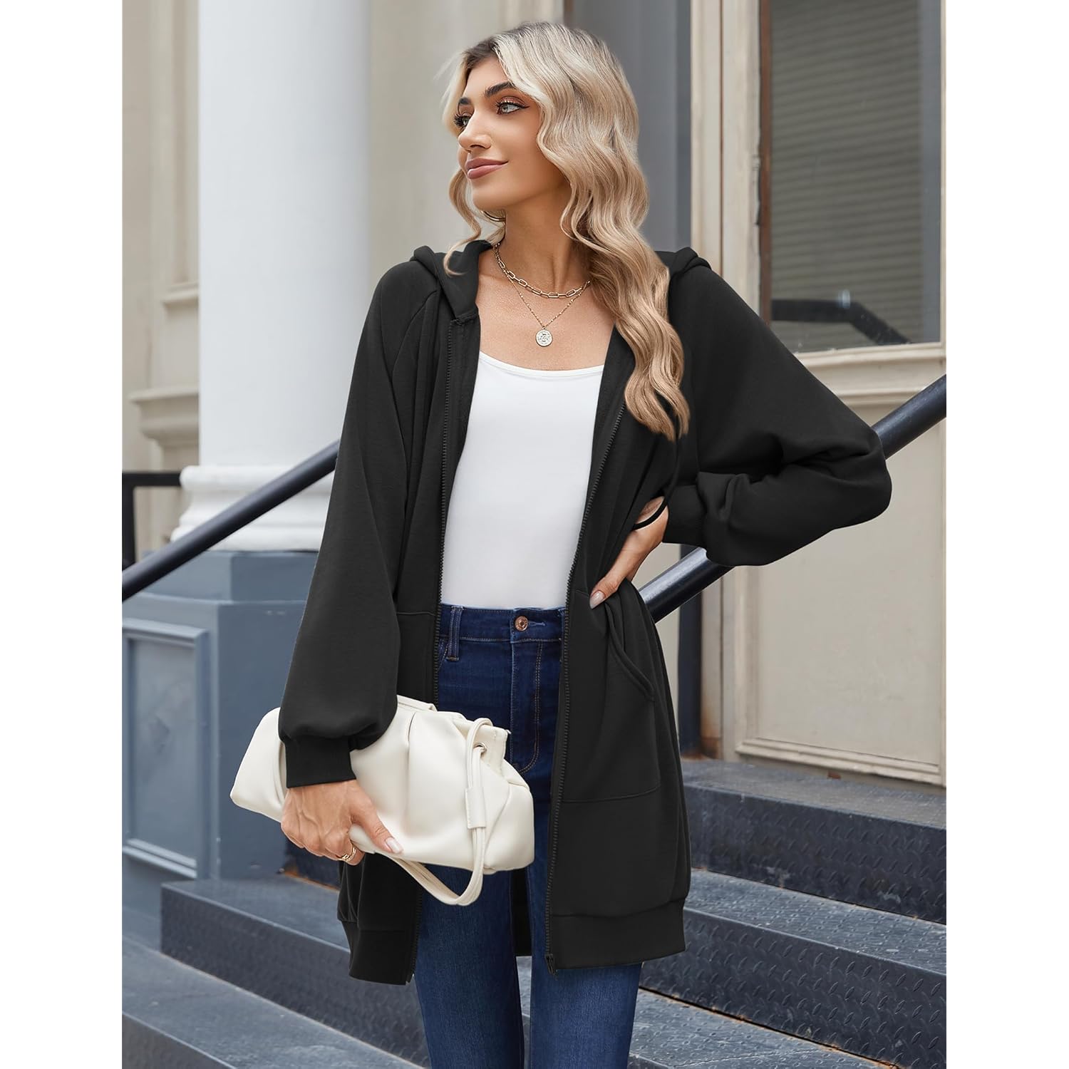 Zeagoo Dames rits hoodie Long Sleeve Long Tunic - Image 3