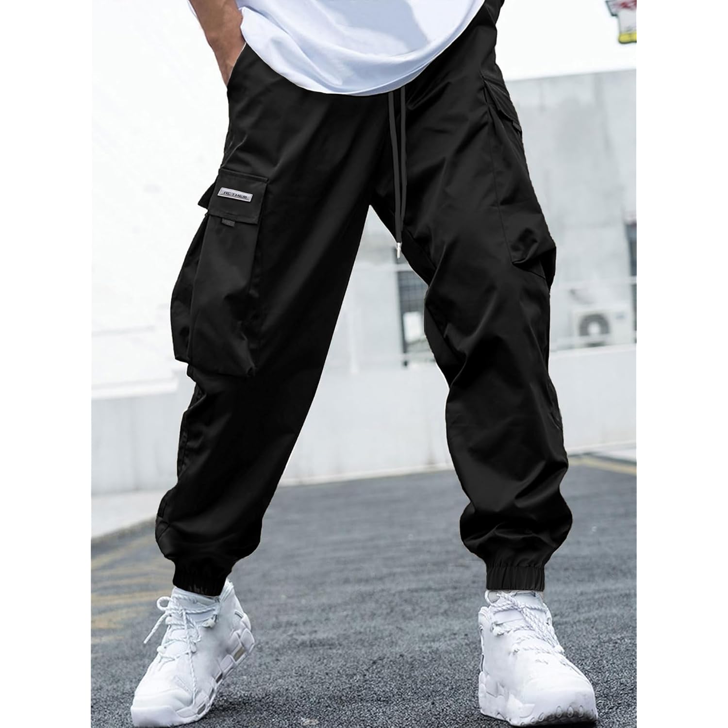 Heren Cargo jogger Pants Elastic Waist trekkoord Baggy - Image 3