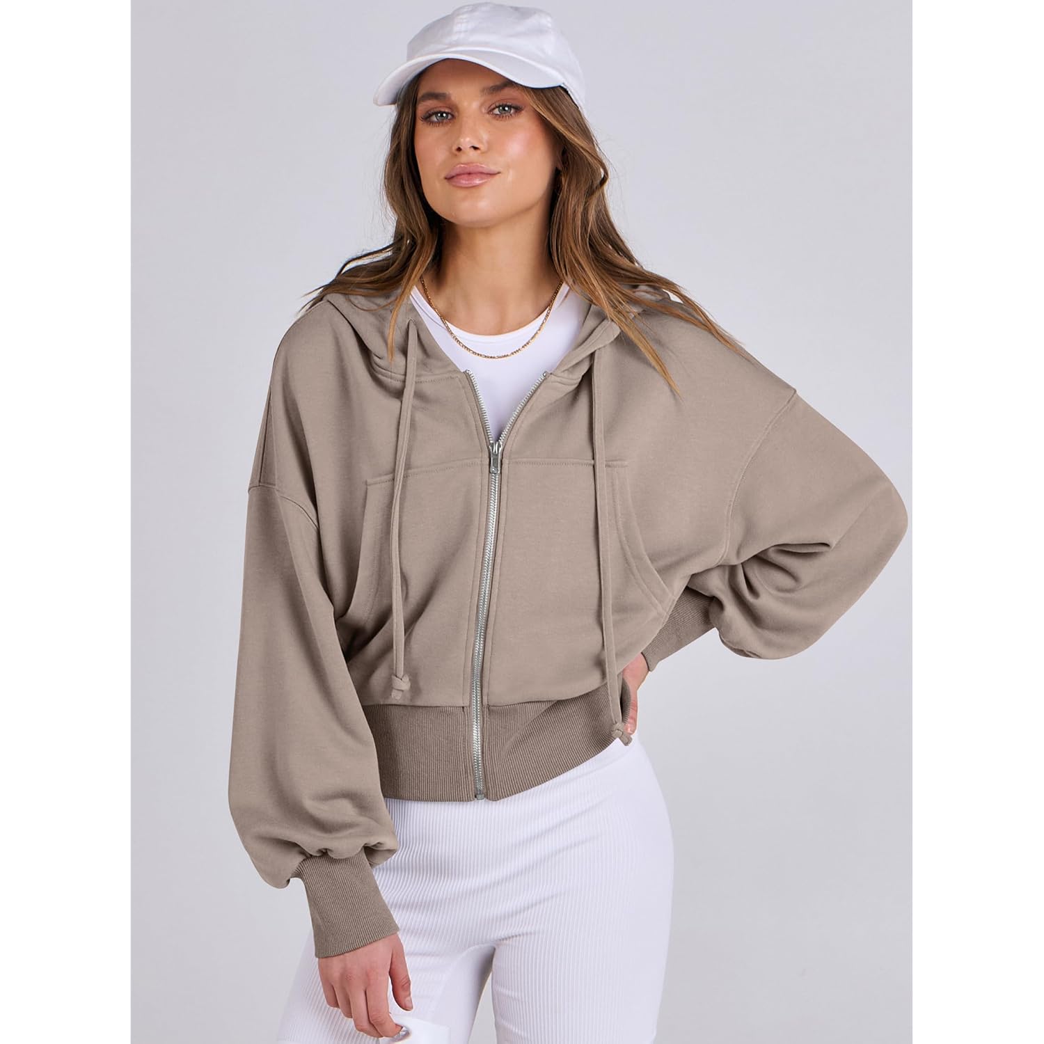 ANRABESS Dames rits hoodie cropped sweatshirt Casual Comfy - Image 2