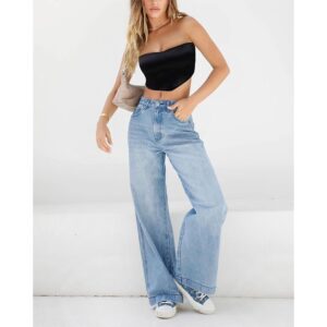 EMMIOL Dames 2025 wide leg jeans Distress Mid