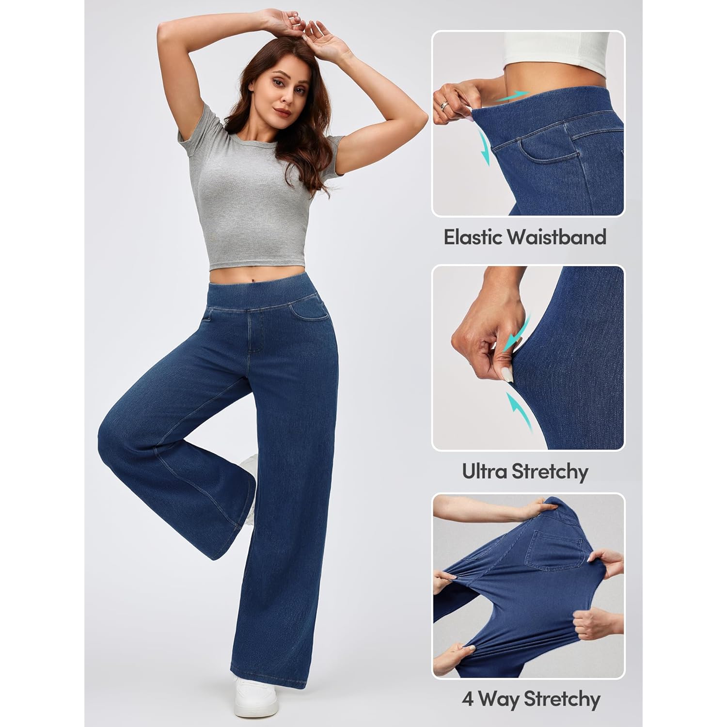 IUGA wide leg jeans Woman high-waist Pull On - Image 3