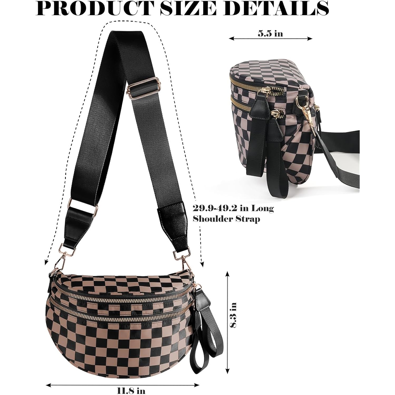 Zwart and wit Checkered crossbody Bag Bum Bag - Image 3