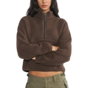 Dames fleece sweatshirt cropped halve rits Fuzzy Warm