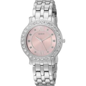 GUESS roestvrij staal + Pink Crystal schakelband horloge.