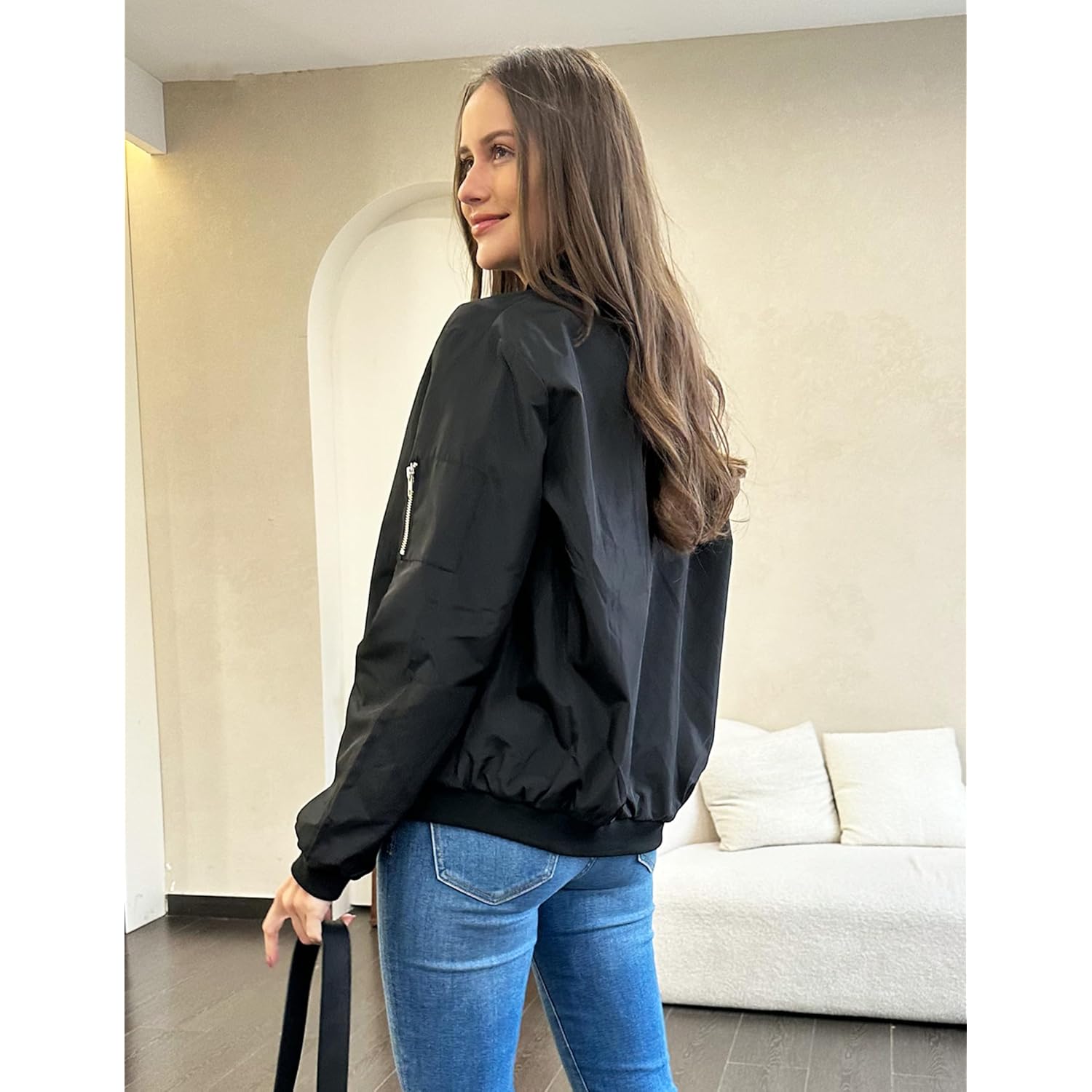 Zeagoo Dames bomber jas Casual mantel rits Up - Image 4