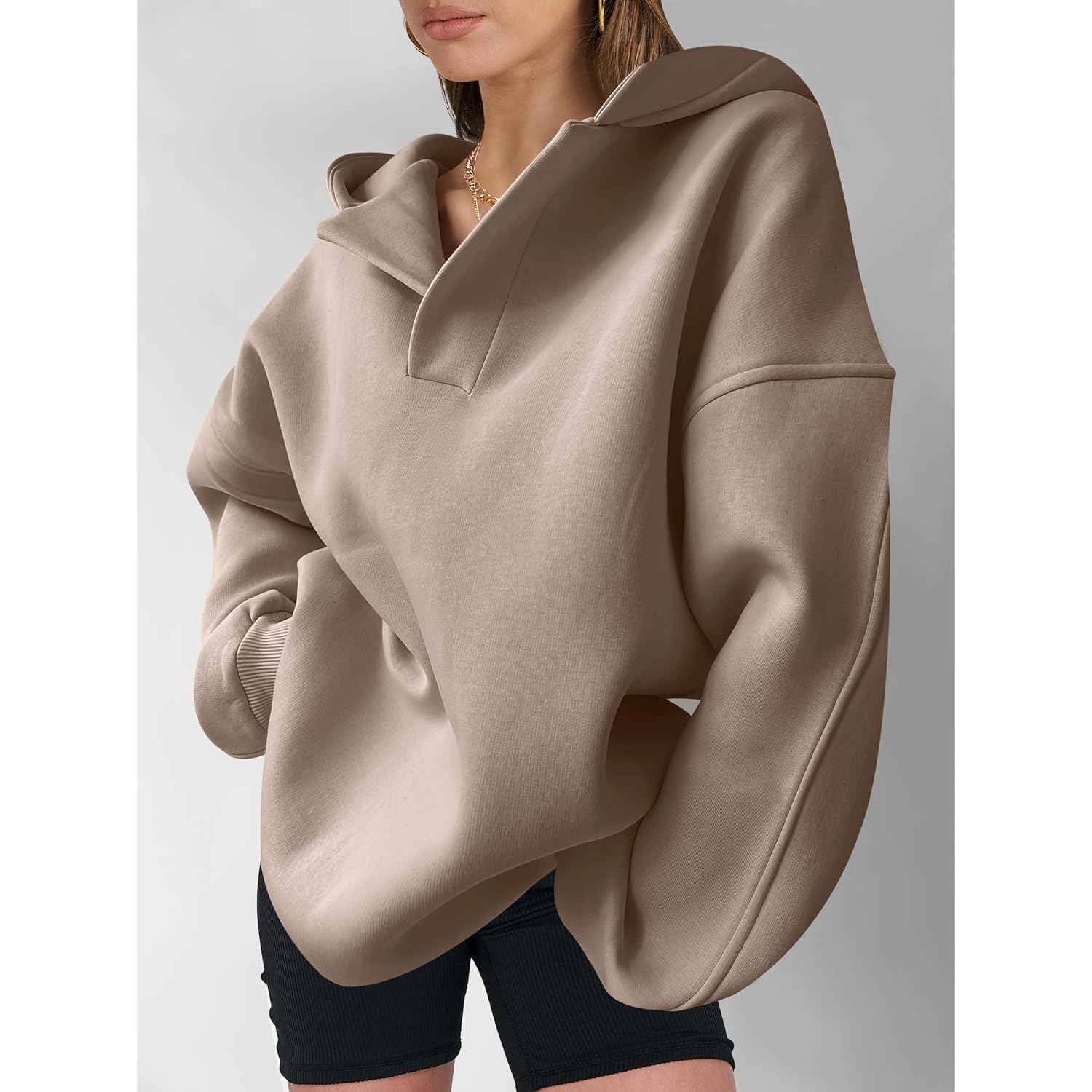 ANRABESS Dames oversized hoodie V Neck sweatshirt fleece - Image 4