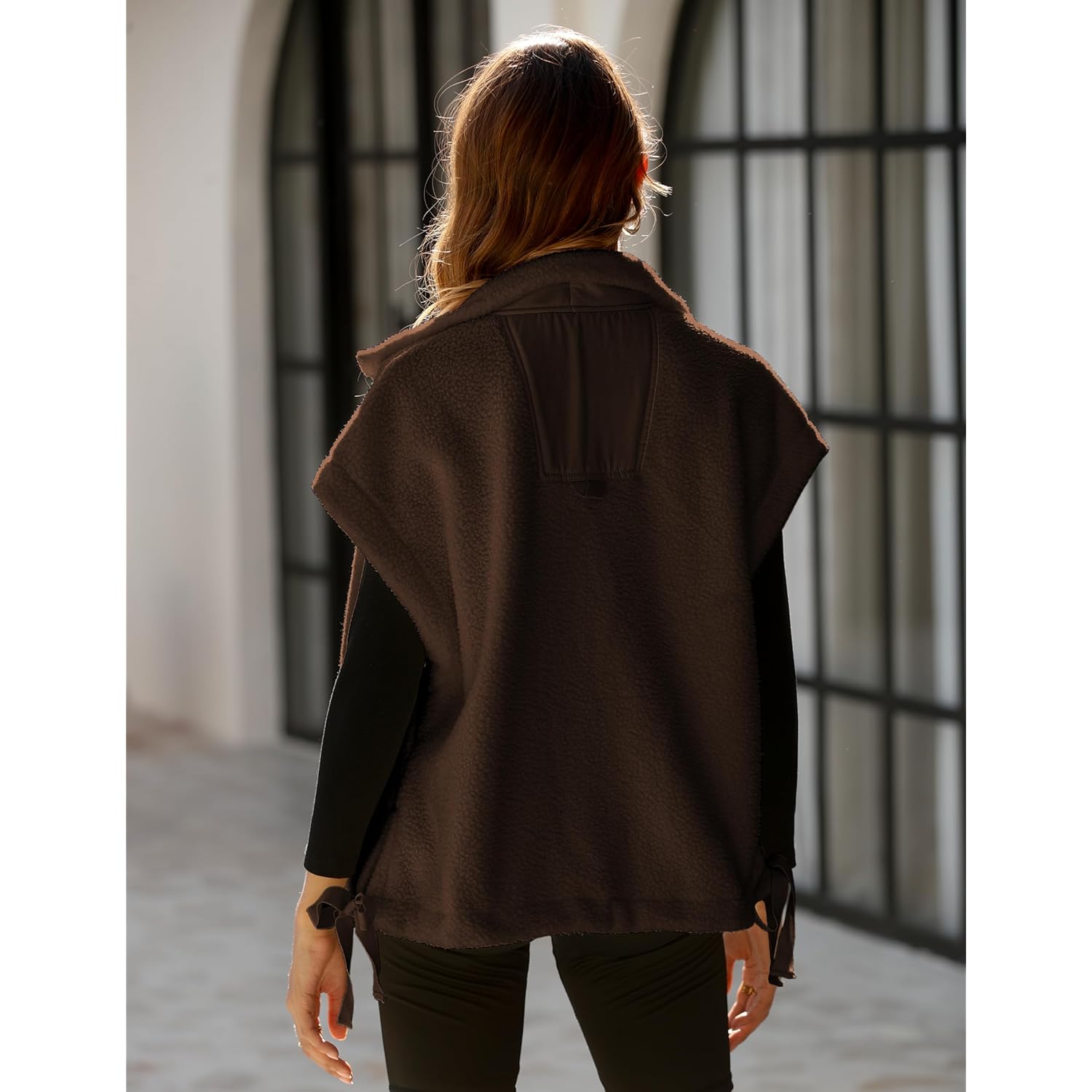 OPCAKM Dames Fuzzy fleece bodywarmer oversized Sleeveless Sherpa - Image 4