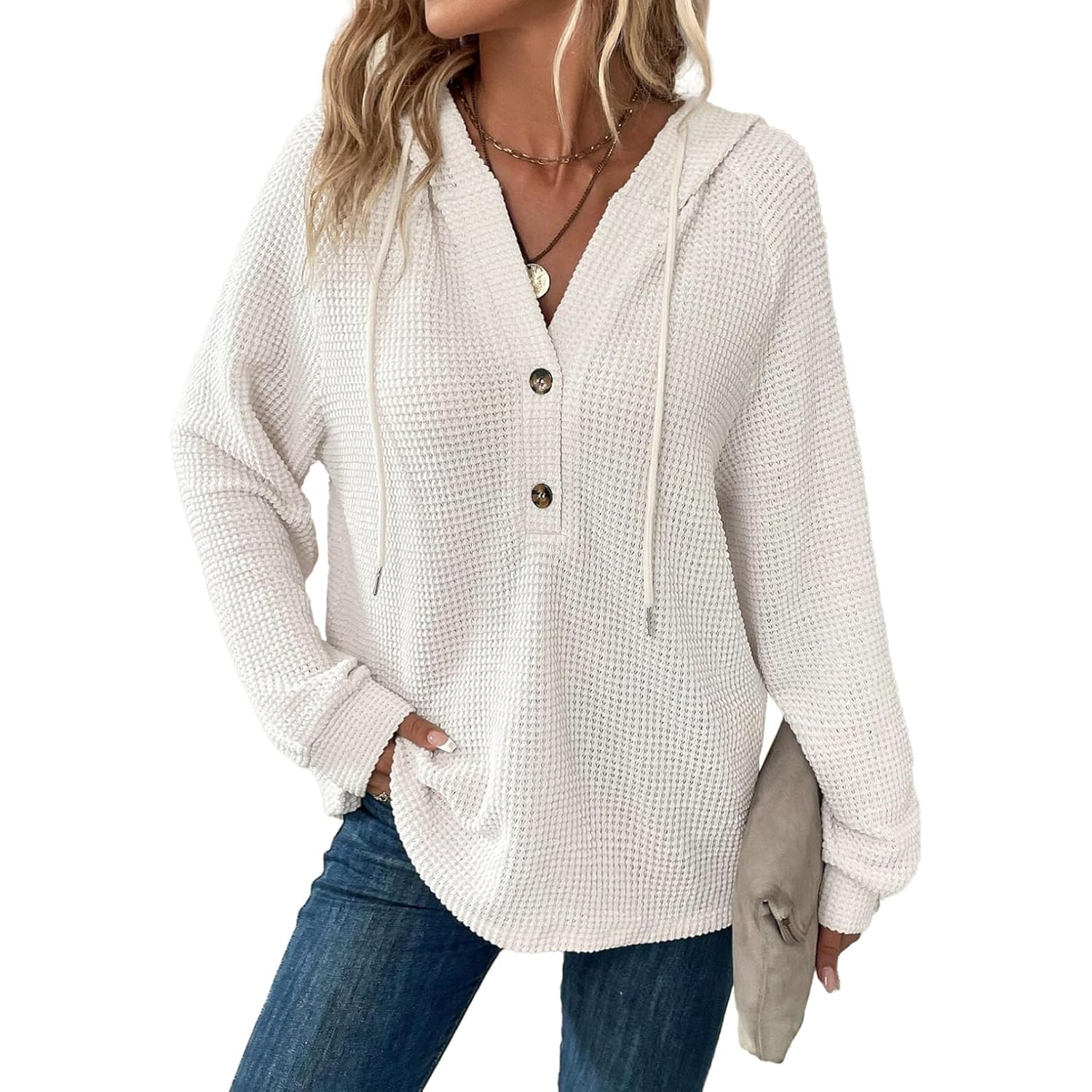 Dokotoo hoodie for Dames Waffle Knit Long Sleeve