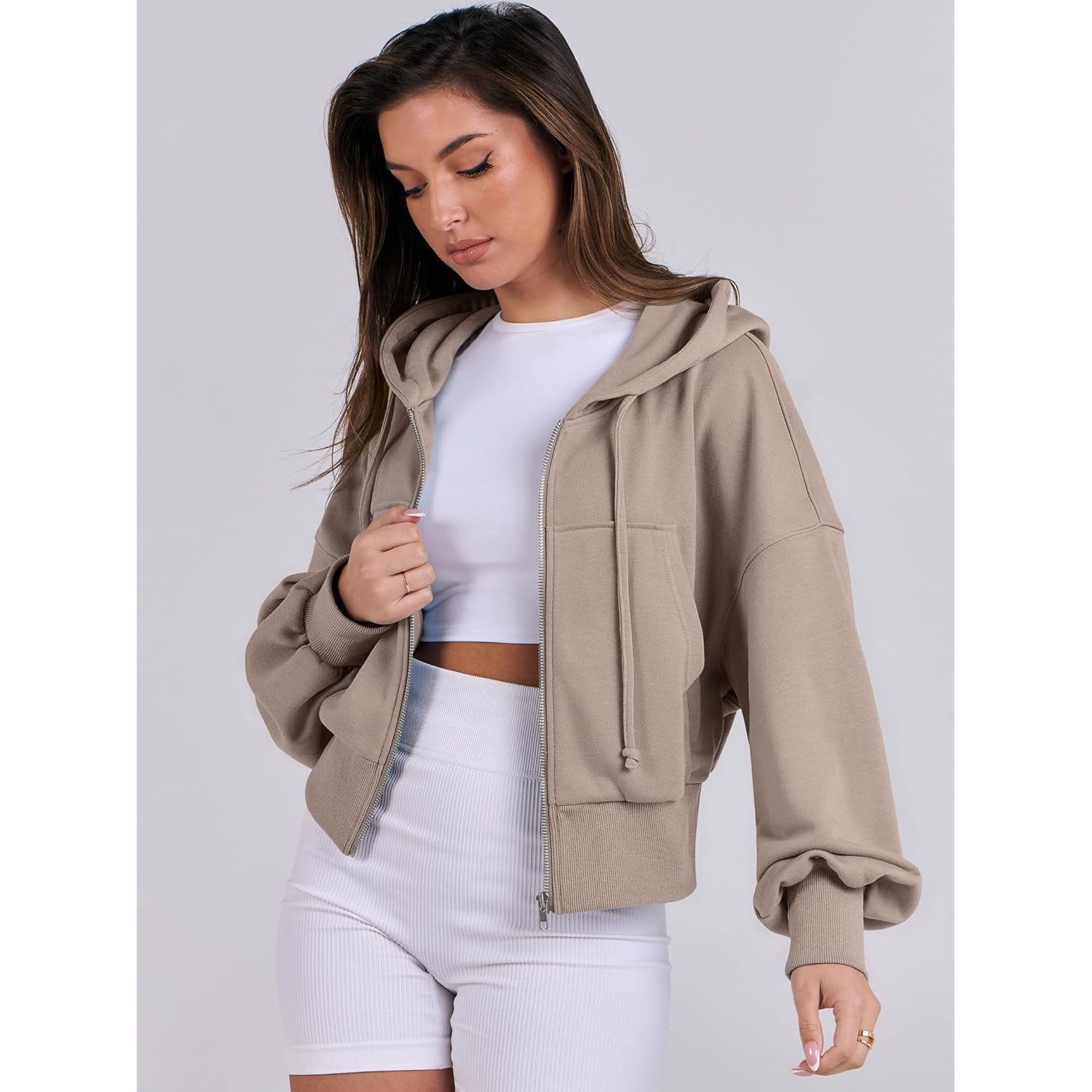 ANRABESS Dames rits hoodie cropped sweatshirt Casual Comfy - Image 7