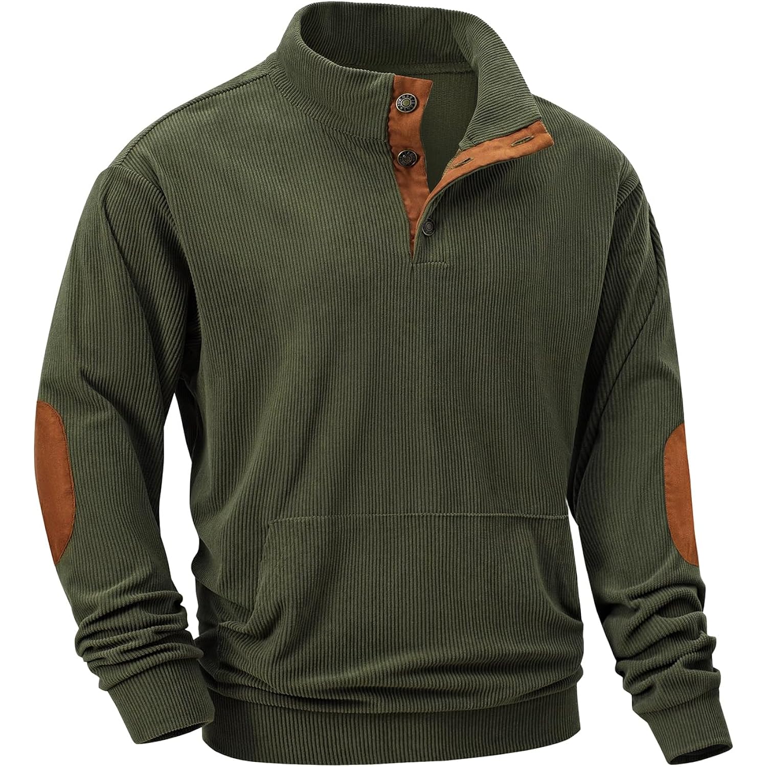 Heren hoodie Warm Corduroy sweatshirt Casual Stand Collar Quarter Fall Metal Button