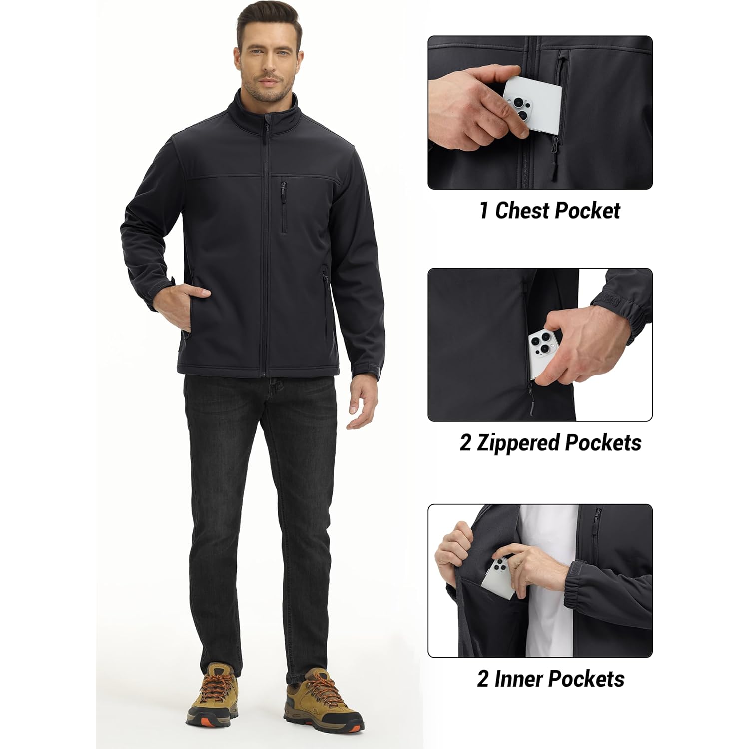 TACVASEN Heren lichtgewicht softshell jas Fleece gevoerd waterdicht - Image 5