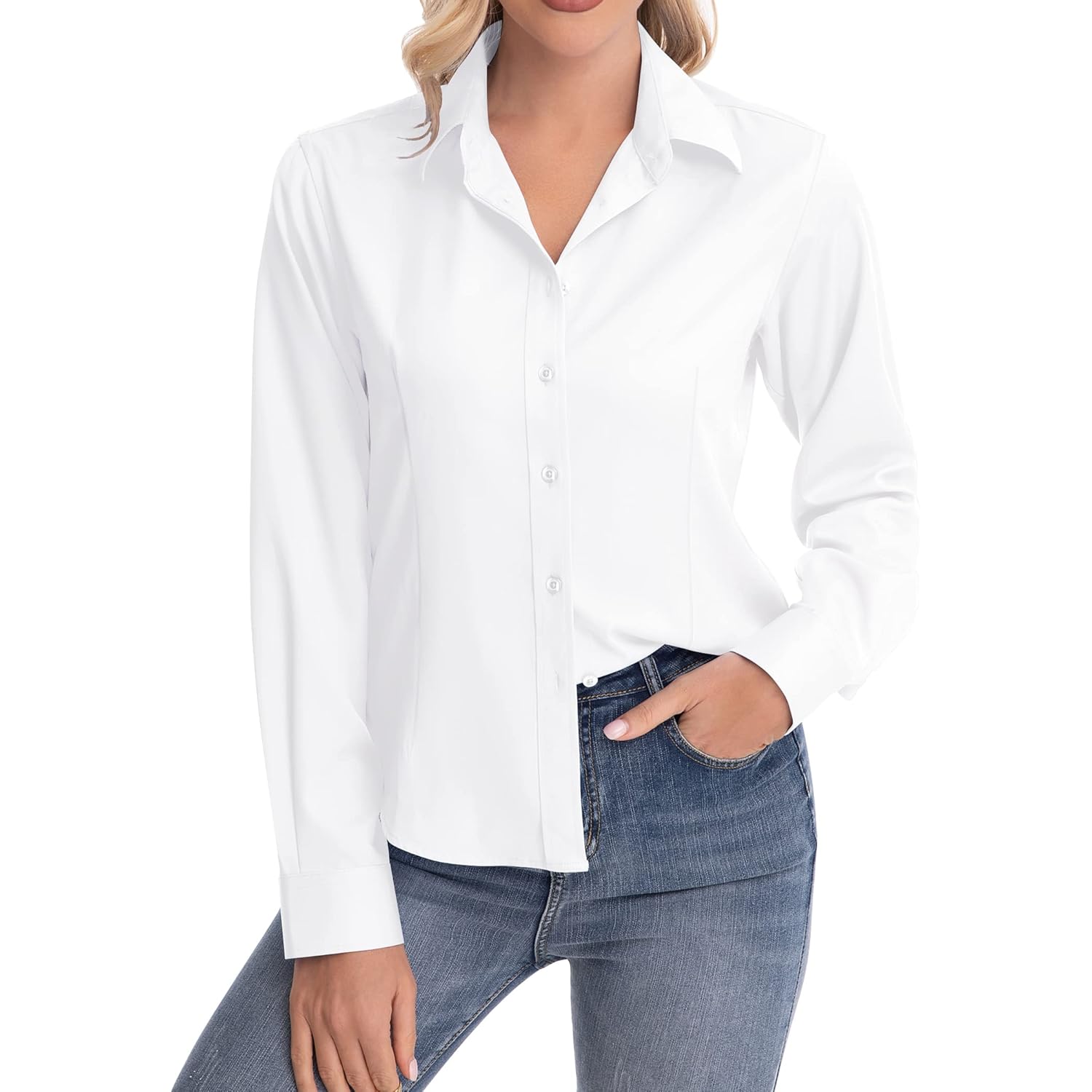Siliteelon Dames Classic-Fit Dress shirt lange mouw doorknoop - Image 3