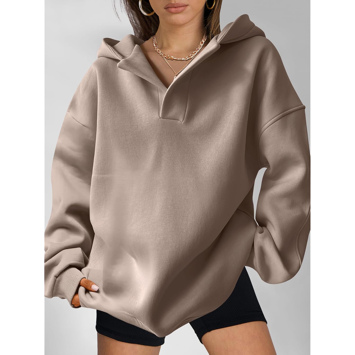 ANRABESS Dames oversized hoodie V Neck sweatshirt fleece - Image 5