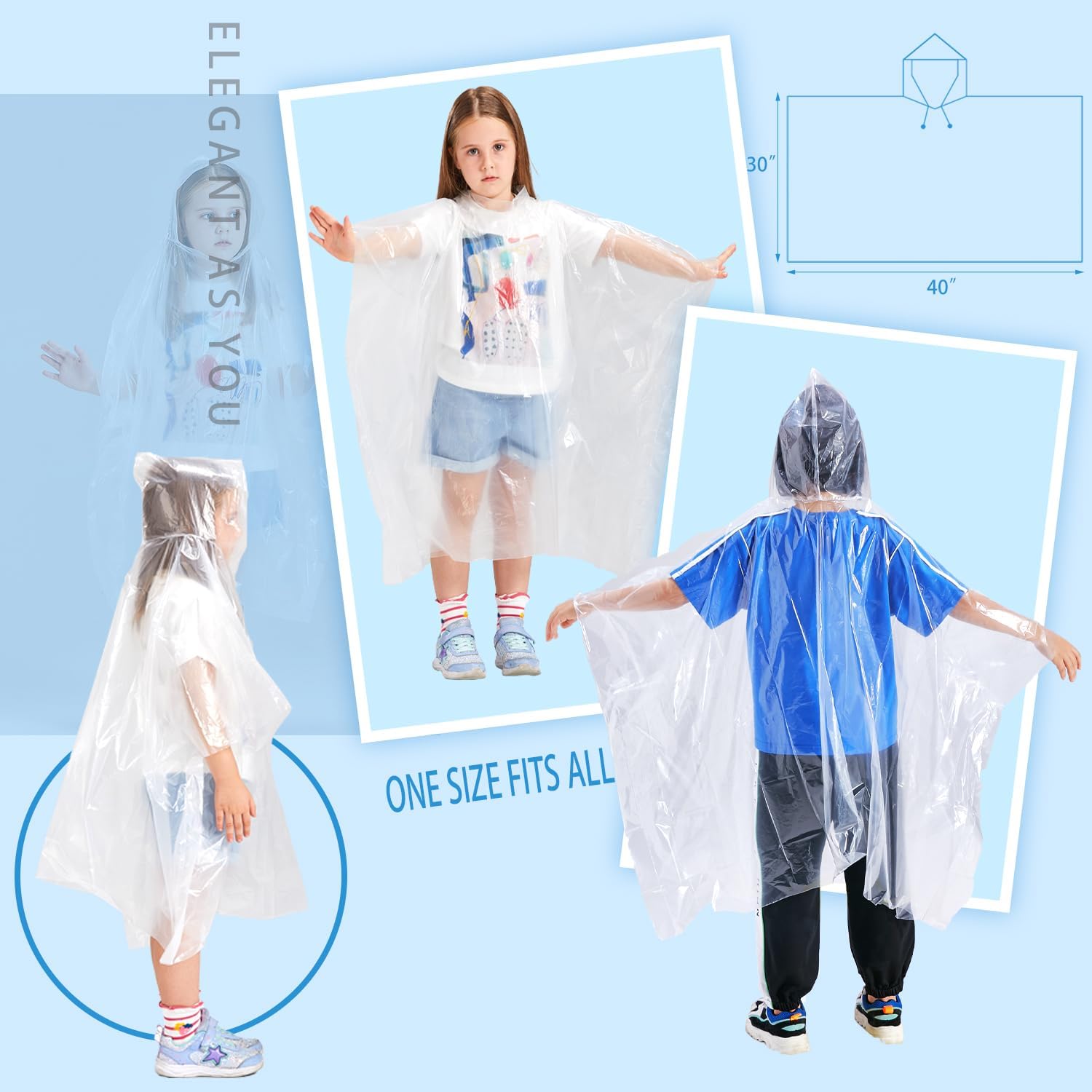 Disposable regen Ponchos for Kids 6 Pack/Adults 10 - Image 3