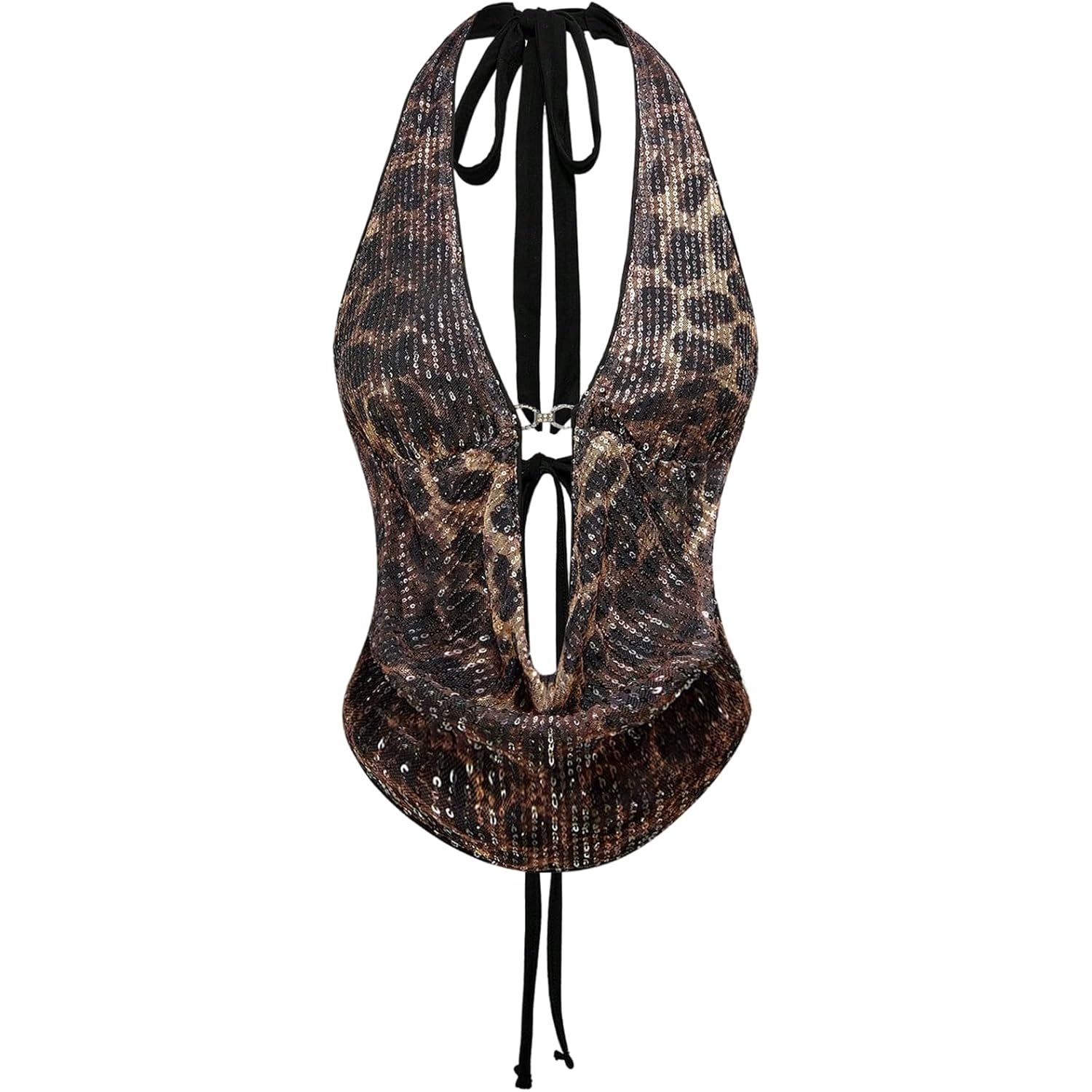 Verdusa Dames Cheetah Print Sequin top Y2K Tie