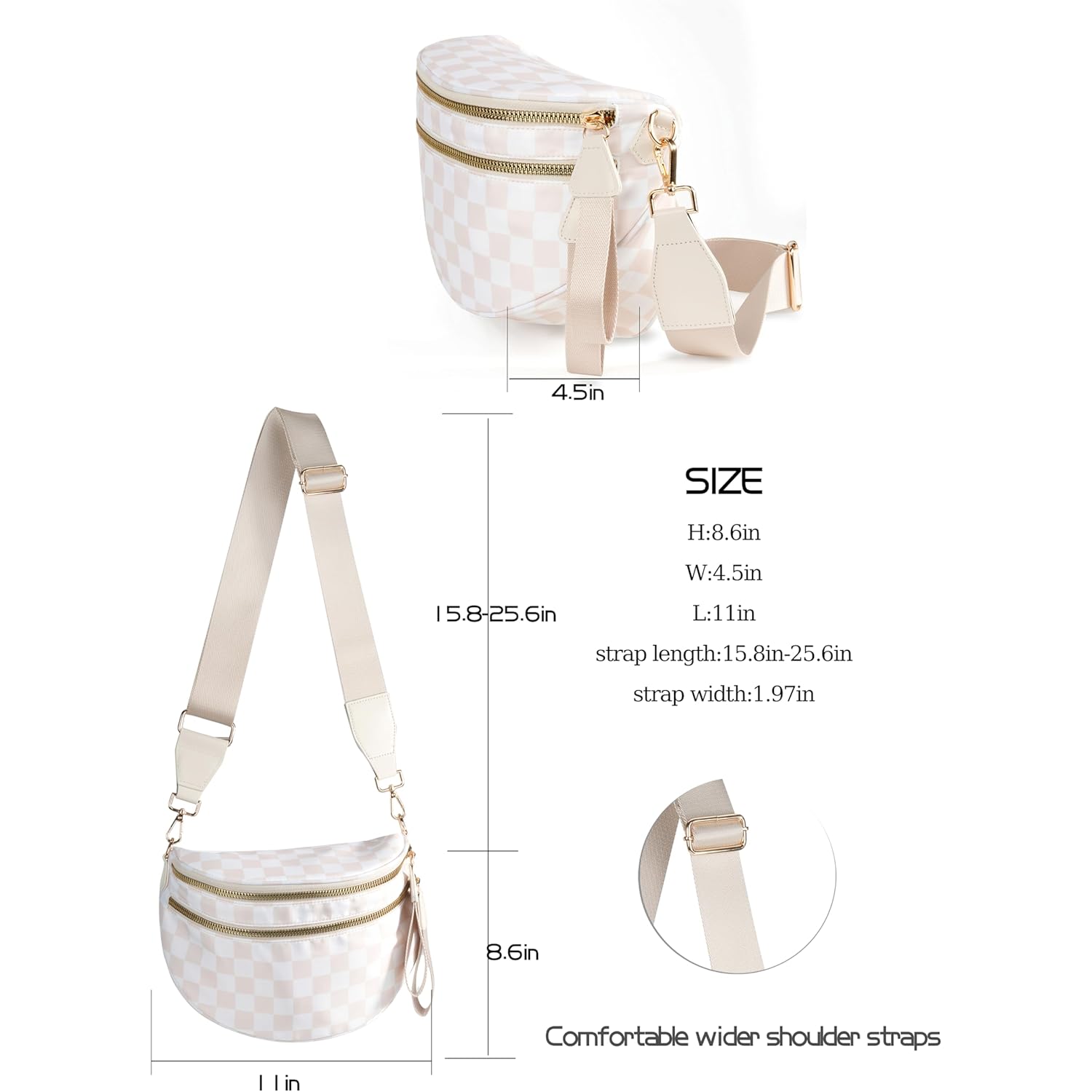 Spacious Checkered nylon crossbody Bag Bum Bag Checkered - Image 3