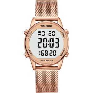 Dames Step Counter Pedometer horloge with roestvrij staal