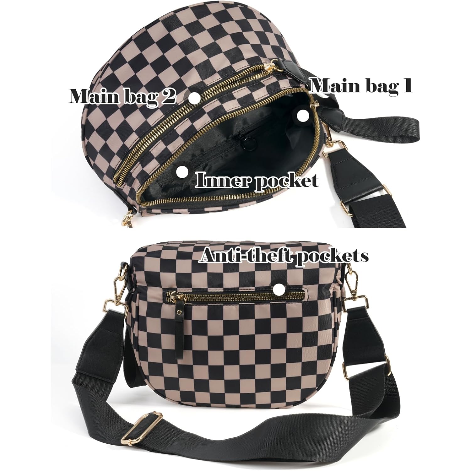 Zwart and wit Checkered crossbody Bag Bum Bag - Image 4