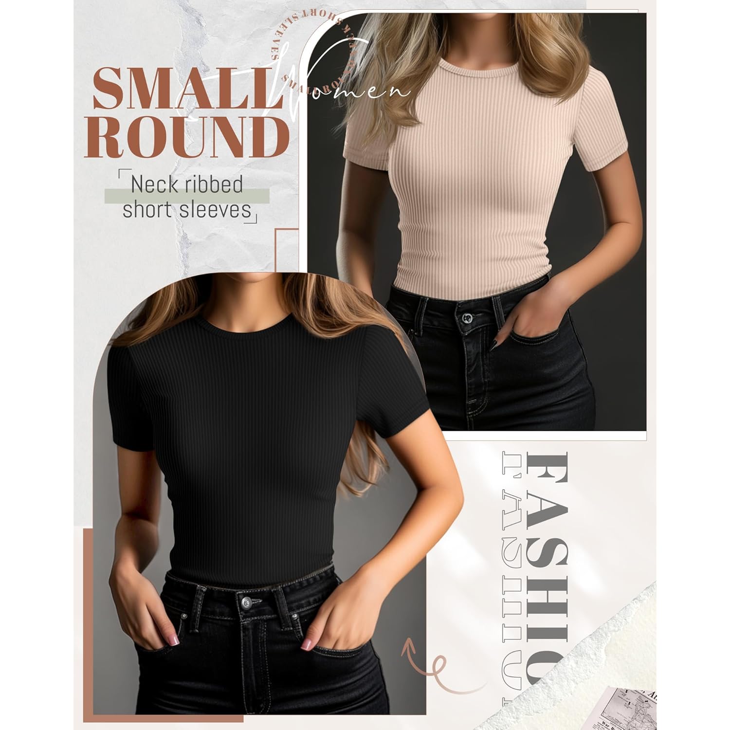 Ficerd 3 Pack Dames geribd T-shirt, katoen korte - Image 3