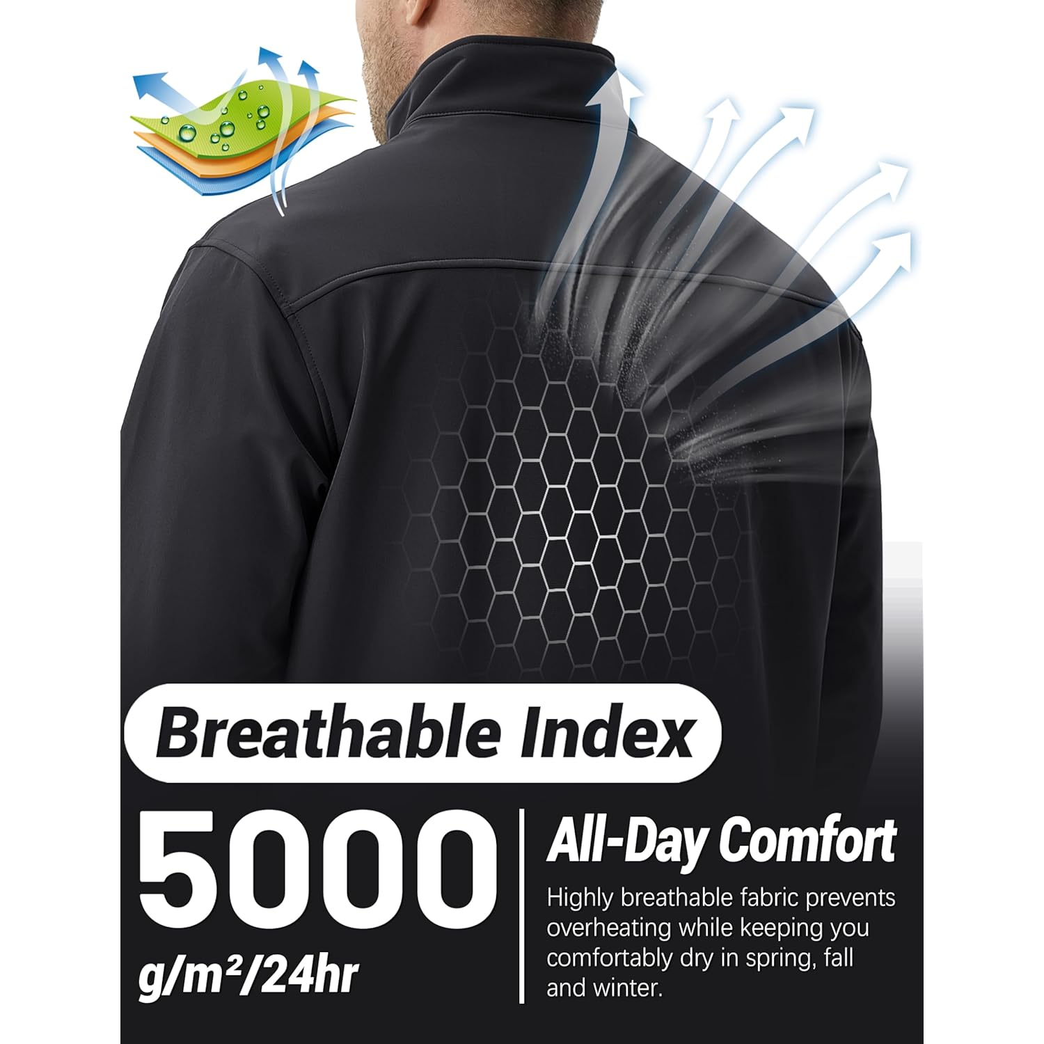 TACVASEN Heren lichtgewicht softshell jas Fleece gevoerd waterdicht - Image 3