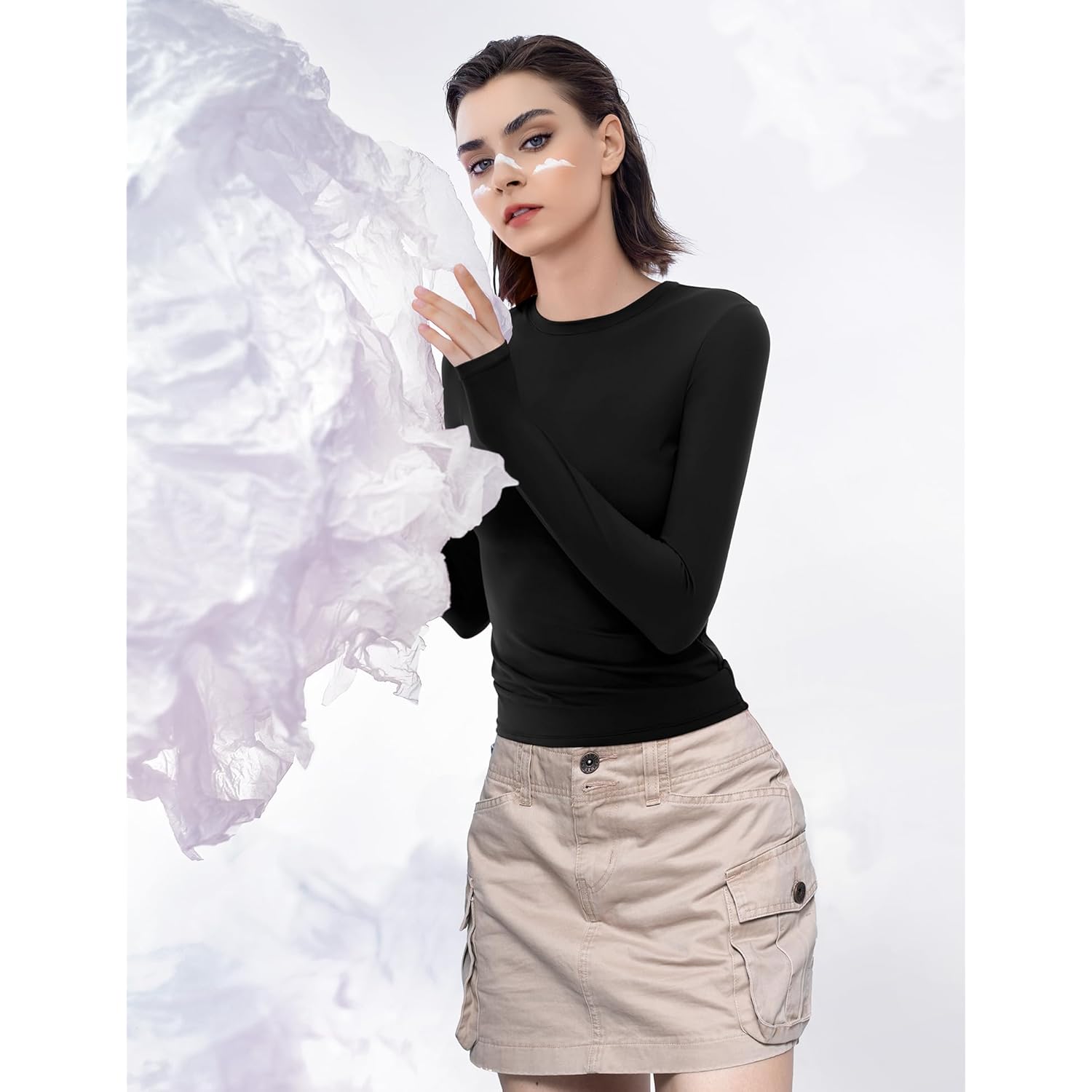 PUMIEY Dames lange mouw T shirt ronde hals - Image 5