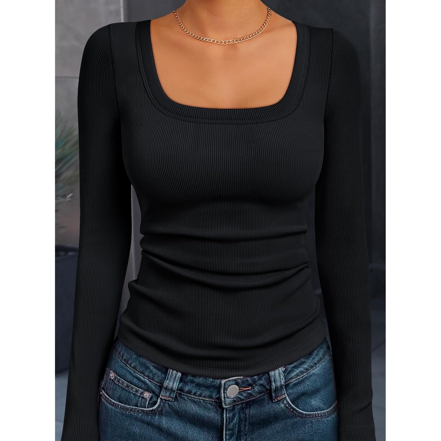 AUTOMET Dames lange mouw shirt Square Neck top - Image 6