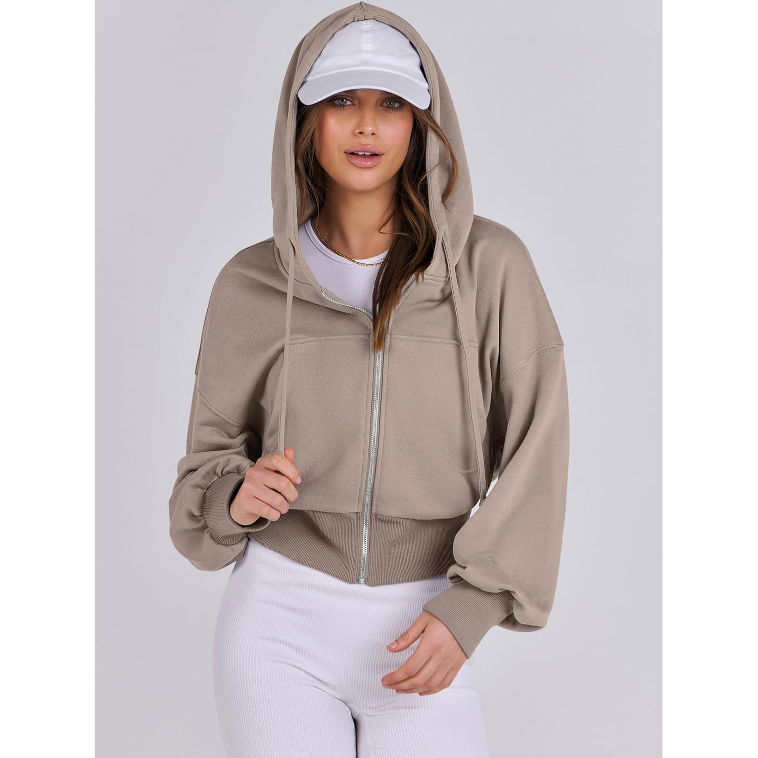 ANRABESS Dames rits hoodie cropped sweatshirt Casual Comfy - Image 4