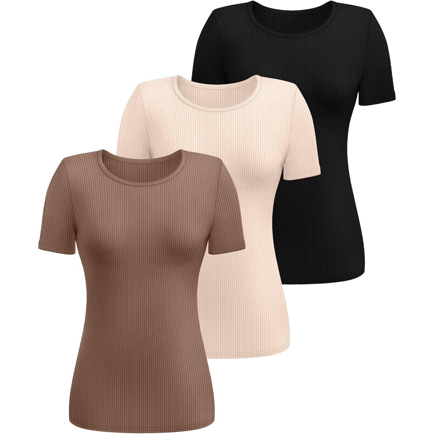 Ficerd 3 Pack Dames geribd T-shirt, katoen korte - Image 2