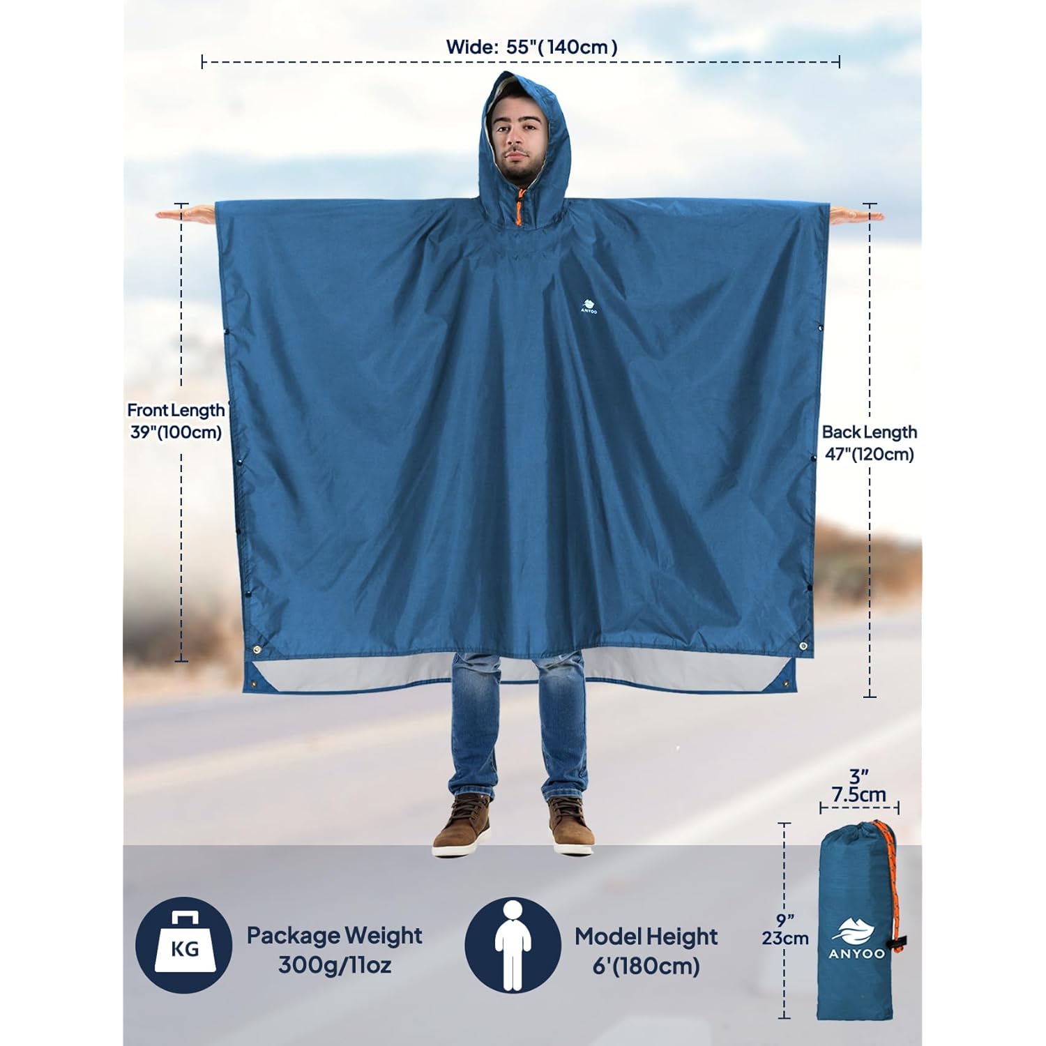 ANYOO capuchon regen Poncho for Adults waterdicht lichtgewicht - Image 2