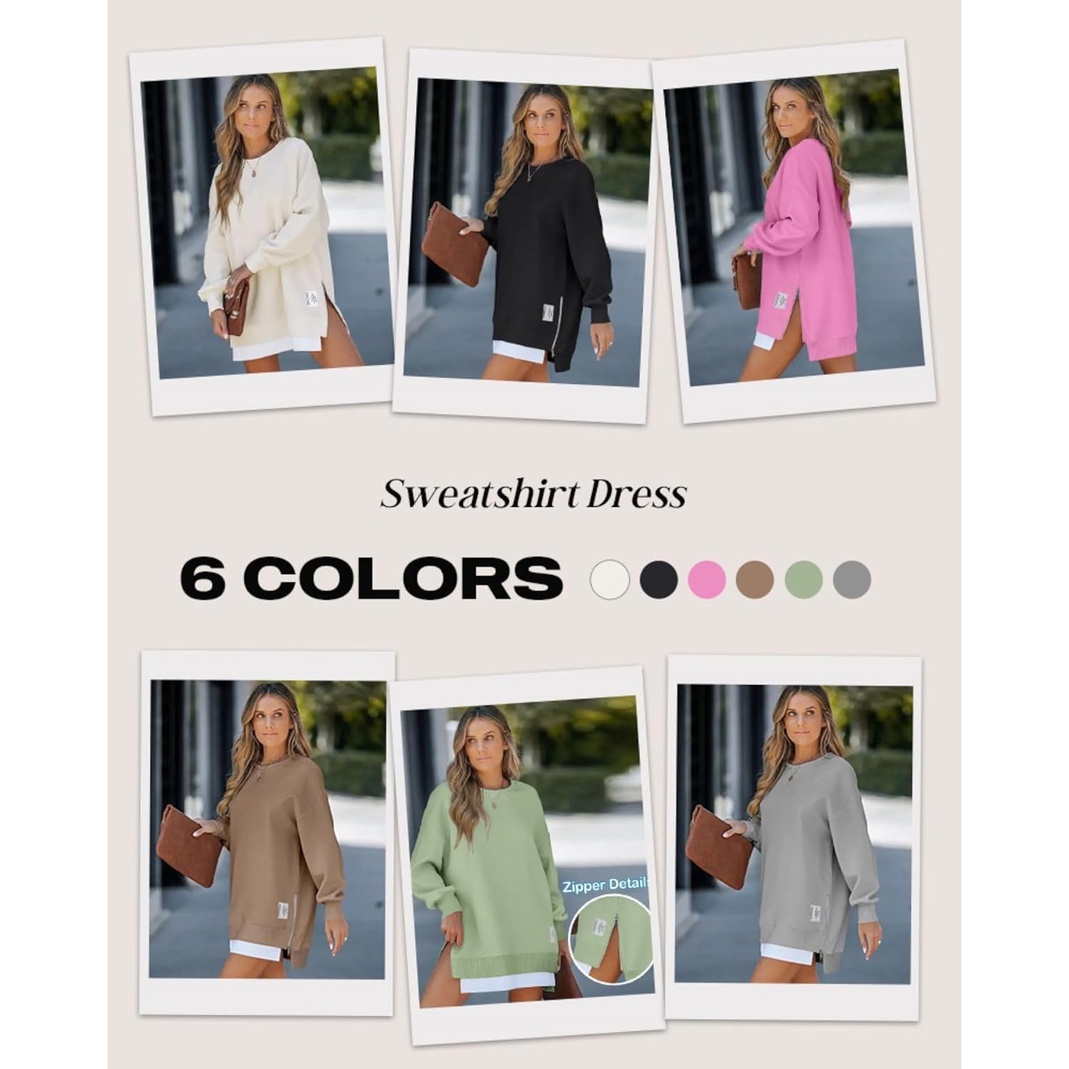 CHICME Dames Long Sleeve Zipper Slit oversized sweatshirt - Image 6