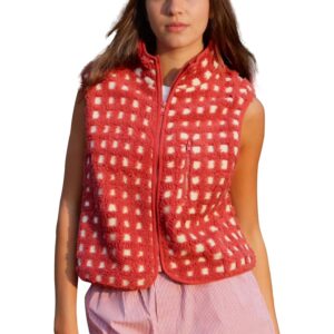 Dames Checkered Sherpa bodywarmer Sleeveless Winter fleece jas