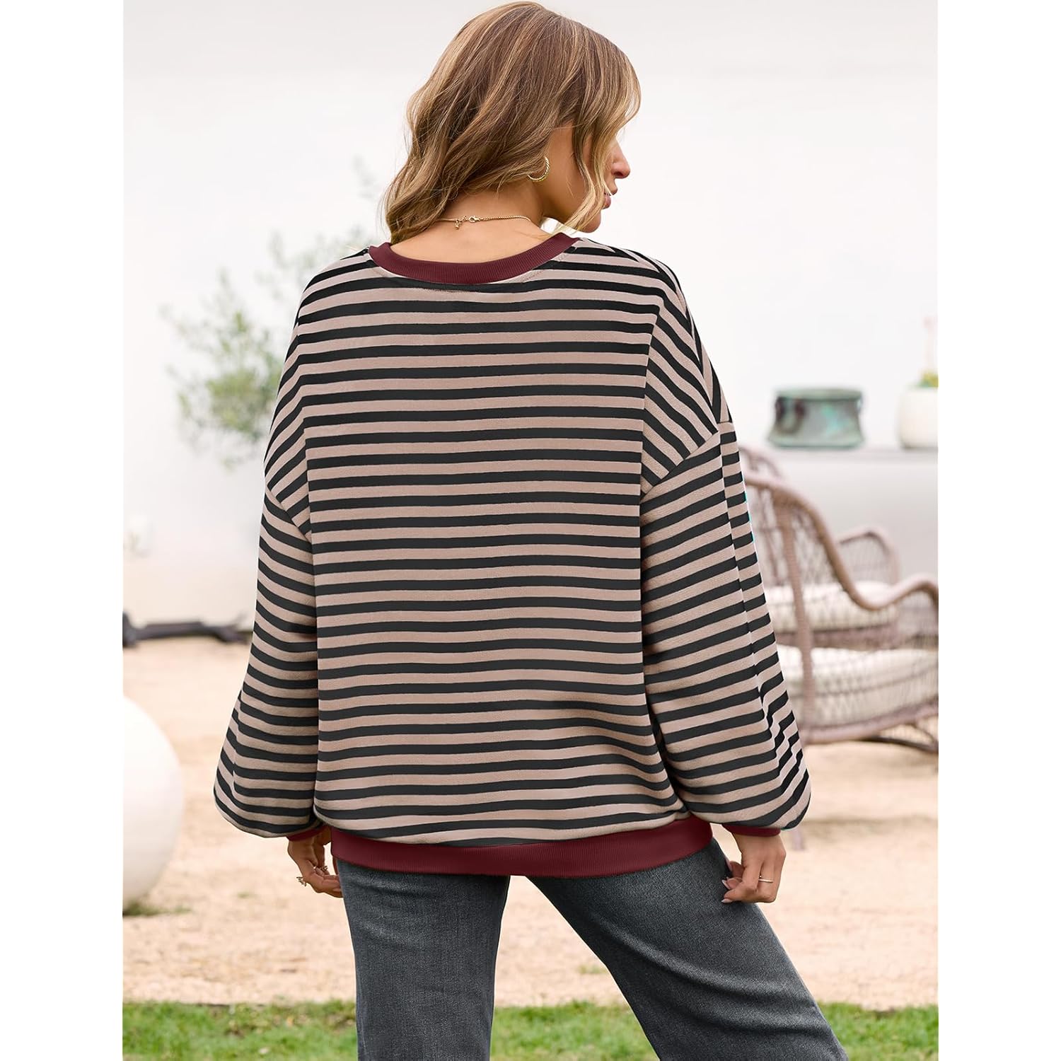 UEU Dames oversized Striped Crewneck sweatshirt Long Sleeve - Image 5