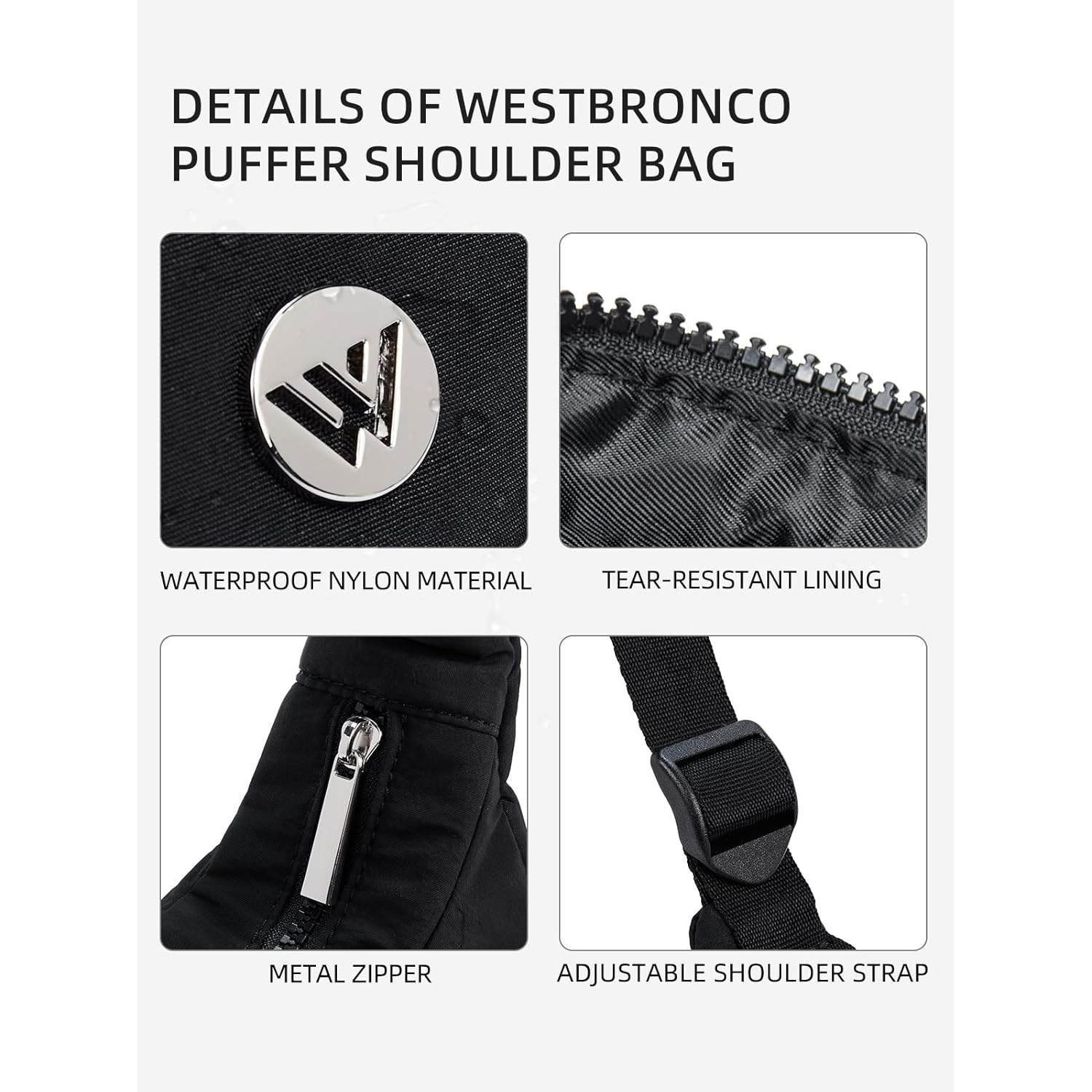 WESTBRONCO klein Puffer Crescent schoudertas for Dames, nylon - Image 5