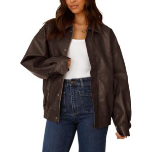 PRETTYGARDEN Dames Faux Leather Motorcycle jas Trendy Fall