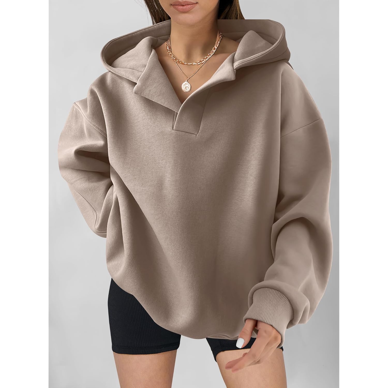 ANRABESS Dames oversized hoodie V Neck sweatshirt fleece - Image 2