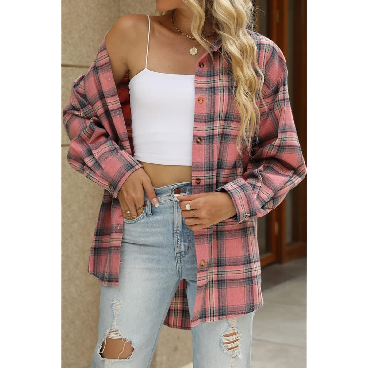 CHYRII Dames doorknoop Flannel shirt lange mouw Plaid - Image 4